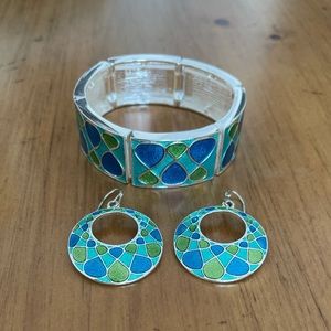 Green, Teal and Blue Bracelet & Earring Combo